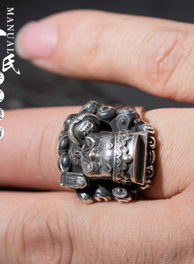 云南大理手工足银复古做旧立体可爱小财神戒指