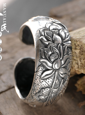 手工原创设计风定制荷花银饰品