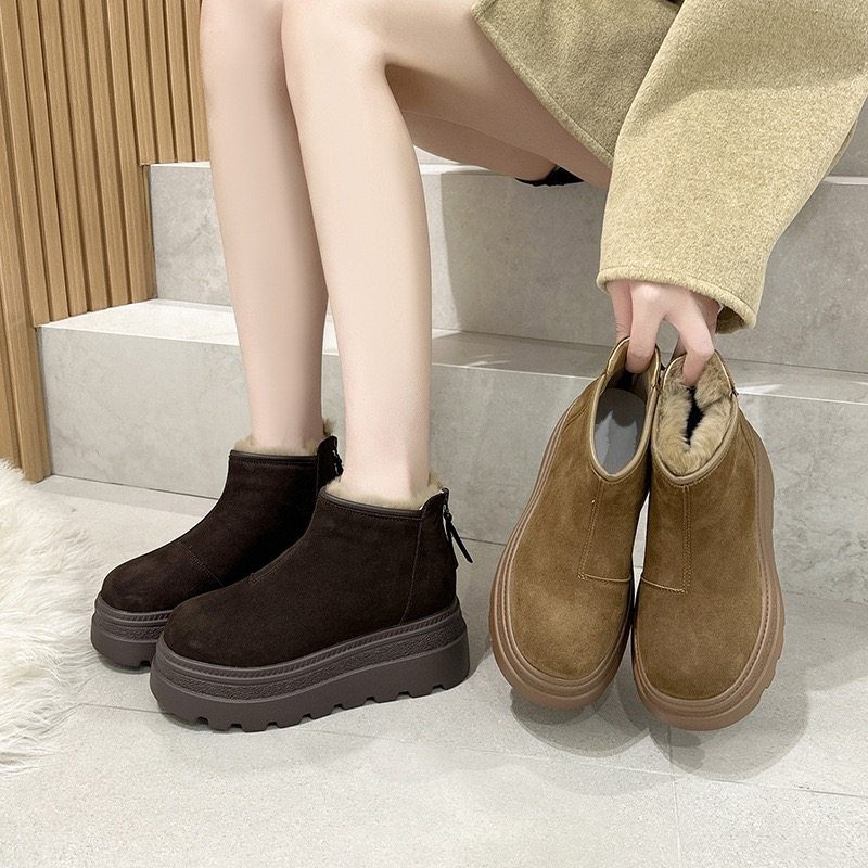 真皮超火厚底博肯鞋女冬加绒保暖雪地靴增高小个子短靴松糕豆豆鞋,淘宝优惠券,粉丝福利购,淘宝优惠卷