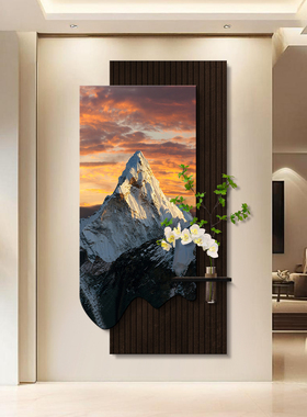 梅里雪山双拼砂岩壁灯画水培绿植入户玄关装饰画轻奢日照金山挂画