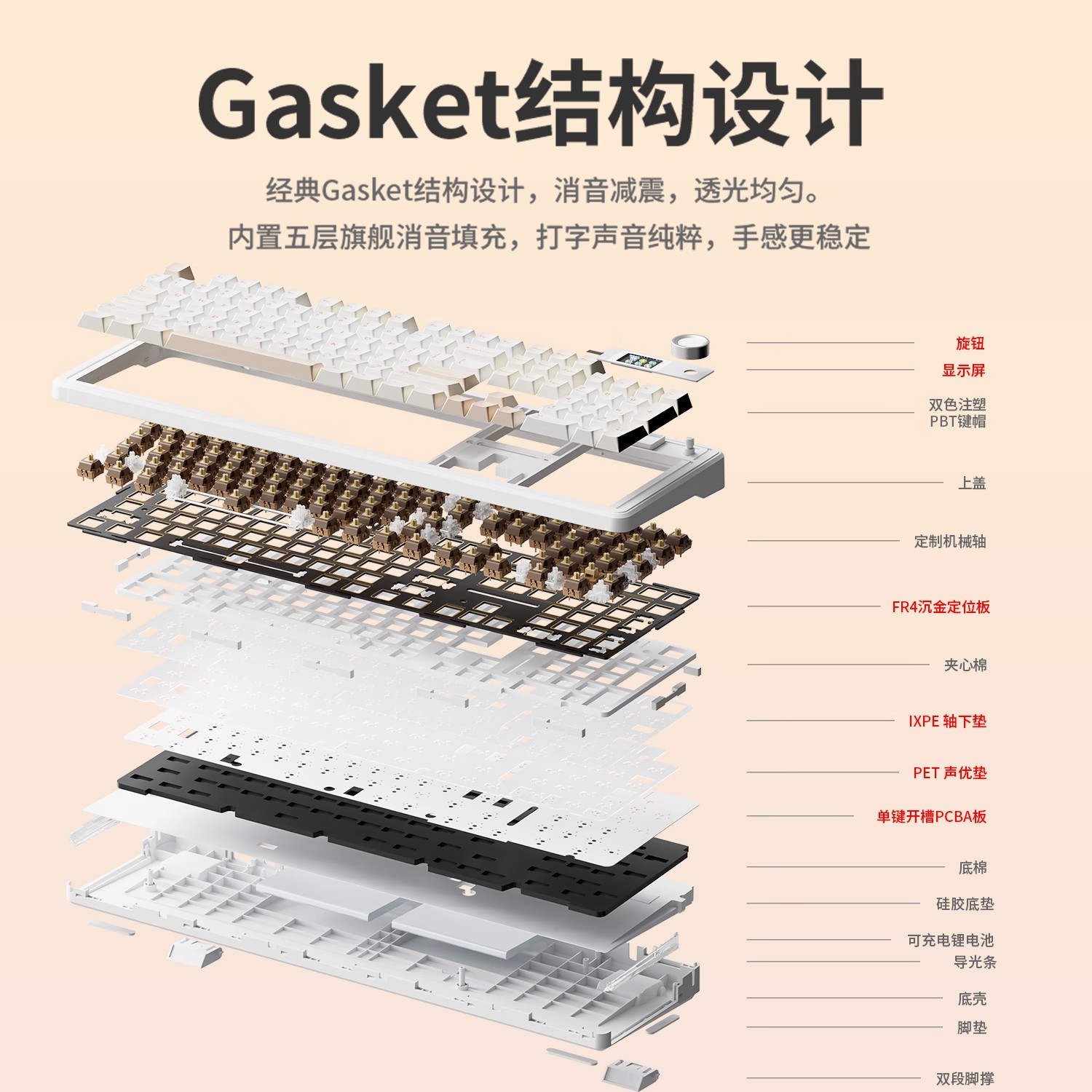 狼蛛F108pro客制化机械键盘无线蓝牙三模电竞游戏热插拔侧刻 - 图3