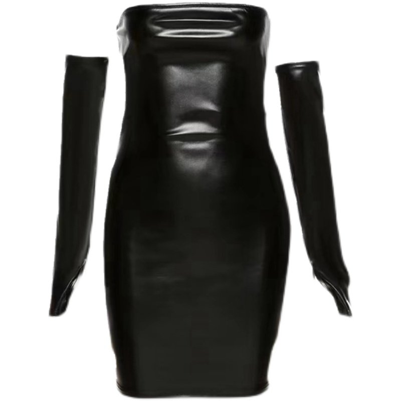 blahs高级感连衣裙女新款皮质长袖包臀紧身欧美抹胸甜辣内搭修身 - 图3