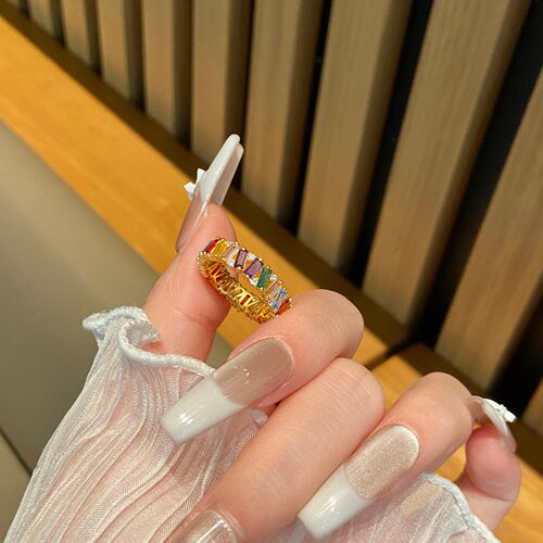 黄金多巴胺彩虹戒指 足金999莫桑钻对戒结婚订婚送女友生日礼物男 - 图3