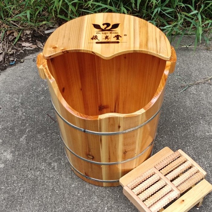 45cm高足浴桶膝盖下养生馆专用熏脚桶洗脚桶实木带盖熏蒸家用木桶,淘宝优惠券,粉丝福利购,淘宝优惠卷