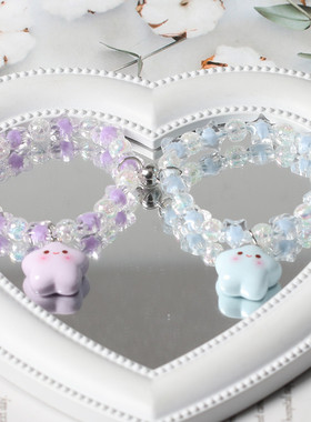 可爱奶油色原创情侣串珠磁吸手链