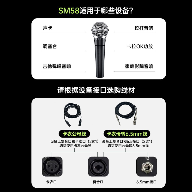 Shure/舒尔SM58S动圈麦克风舞台演出K歌专业录音话筒直播设备全套-图1