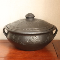 Yunnan Diqing Shangri-La Nixi black pottery lotus flower earth pan boiled chicken stew casserole boiler non-relic burning guarantee