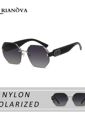 2026外贸新款无框尼龙偏光太阳镜欧美时尚镶钻墨镜遮阳镜日夜两用