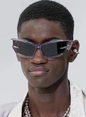 猫眼墨镜方圆脸新款女科技感太阳眼镜街拍走秀嘻哈异形黑色痞帅酷