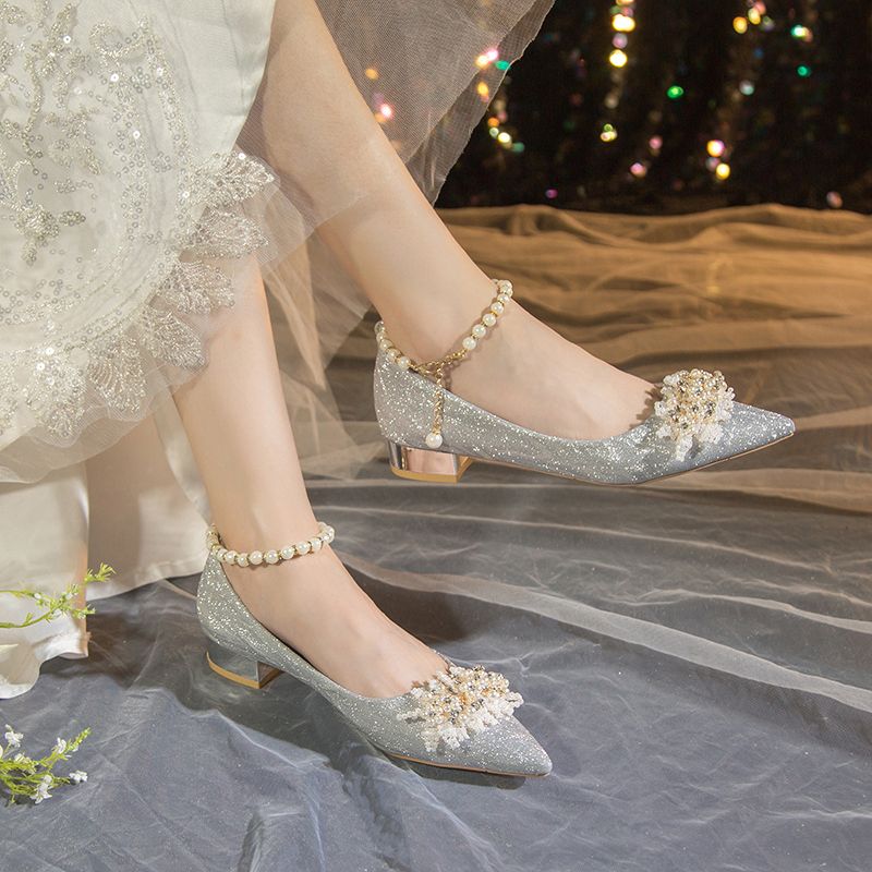 法式水晶婚鞋2025秀禾主婚纱两穿新娘鞋日常配裙子气质高跟伴娘鞋 - 图1