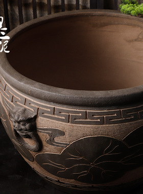 古法养鱼老北京陶瓷鱼缸土陶水缸