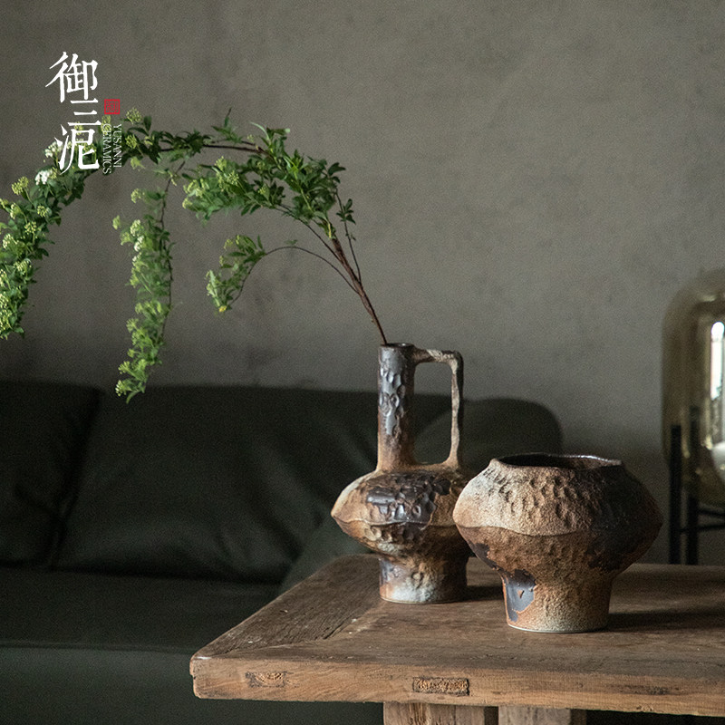 简约现代民宿鲜花瓶ins风侘寂摆件陶瓷花瓶高级感粗陶瓶插干花_虎窝淘