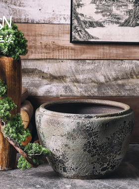 御三泥陶瓷大缸粗陶复古手工金鱼缸荷花缸水缸鱼缸庭院子阳台摆件