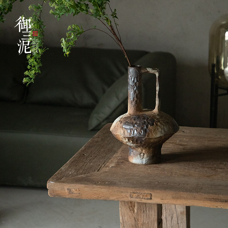 简约现代民宿鲜花瓶ins风侘寂摆件陶瓷花瓶高级感粗陶瓶插干花_虎窝淘