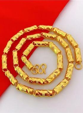 高级镀金项链圆柱双竹节项链沙金项链男款女款实心竹节大项链霸气