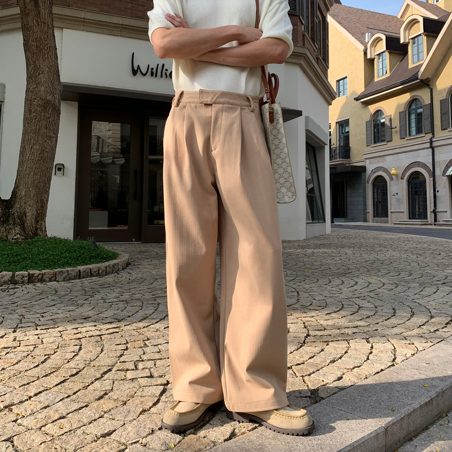 Hualun肌理感休闲裤男秋冬季裤子韩版抗皱直筒裤男装百搭阔腿西裤,淘宝优惠券,粉丝福利购,淘宝优惠卷