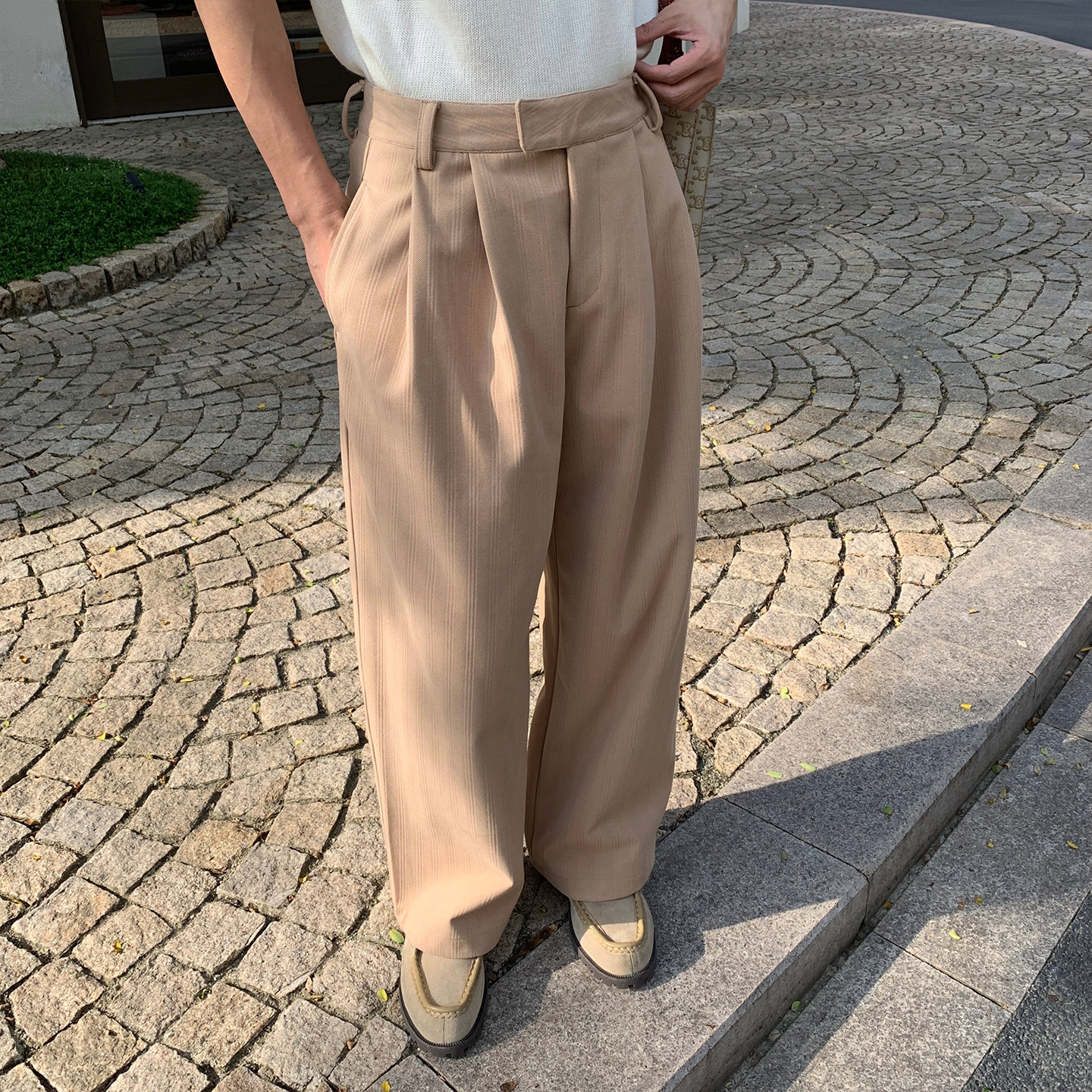 Hualun肌理感休闲裤男秋冬季裤子韩版抗皱直筒裤男装百搭阔腿西裤,淘宝优惠券,粉丝福利购,淘宝优惠卷