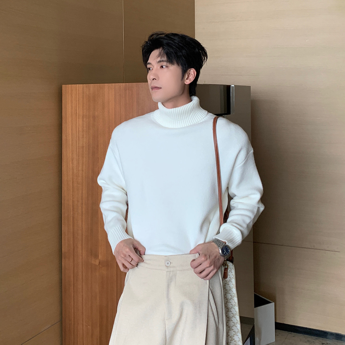 Hualun冬季高领毛衣男生简约内搭加厚罗纹针织衫宽松潮流保暖上衣,淘宝优惠券,粉丝福利购,淘宝优惠卷