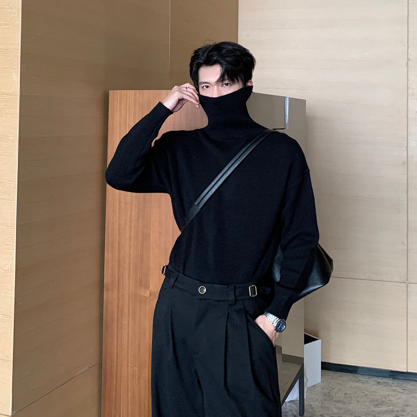 Hualun冬季高领毛衣男生简约内搭加厚罗纹针织衫宽松潮流保暖上衣,淘宝优惠券,粉丝福利购,淘宝优惠卷