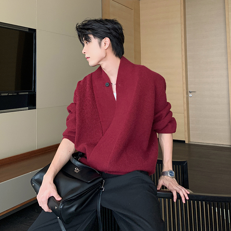 Hualun毛衣男款冬季宽松针织衫百搭潮牌开衫外套男北极绒休闲上衣 - 图1