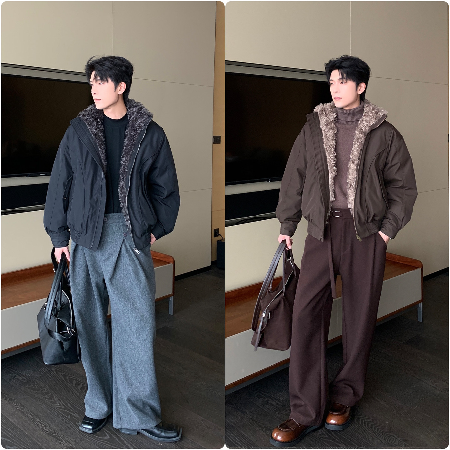 Hualun冬季绒感白鸭绒座山雕夹克羽绒服男棉衣外套男装皮毛领棉服,淘宝优惠券,粉丝福利购,淘宝优惠卷