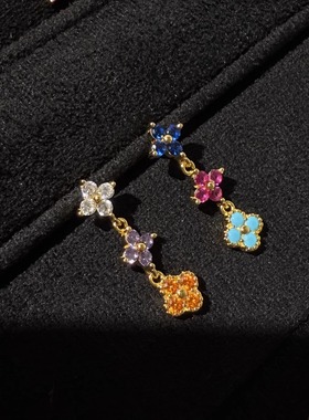 糖果色彩滴釉四叶草彩钻项链女