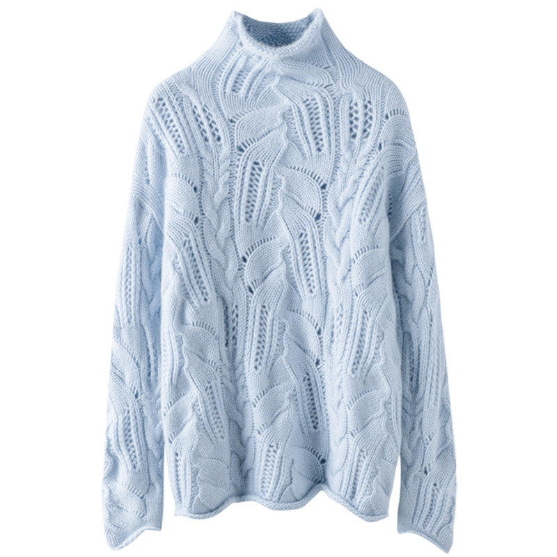 温婉时髦气质~100%纯山羊绒衫女镂空秋冬半高领时尚纯色针织衫,淘宝优惠券,粉丝福利购,淘宝优惠卷