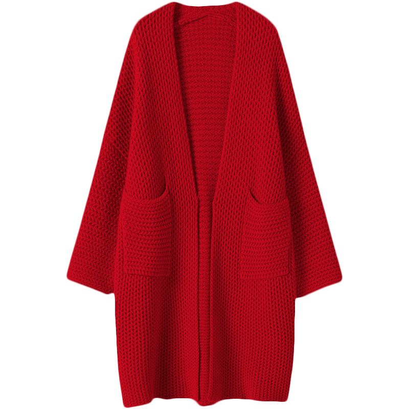 气质满分~2024新款立体编制纯色羊绒针织开衫女长款宽松毛衣外套