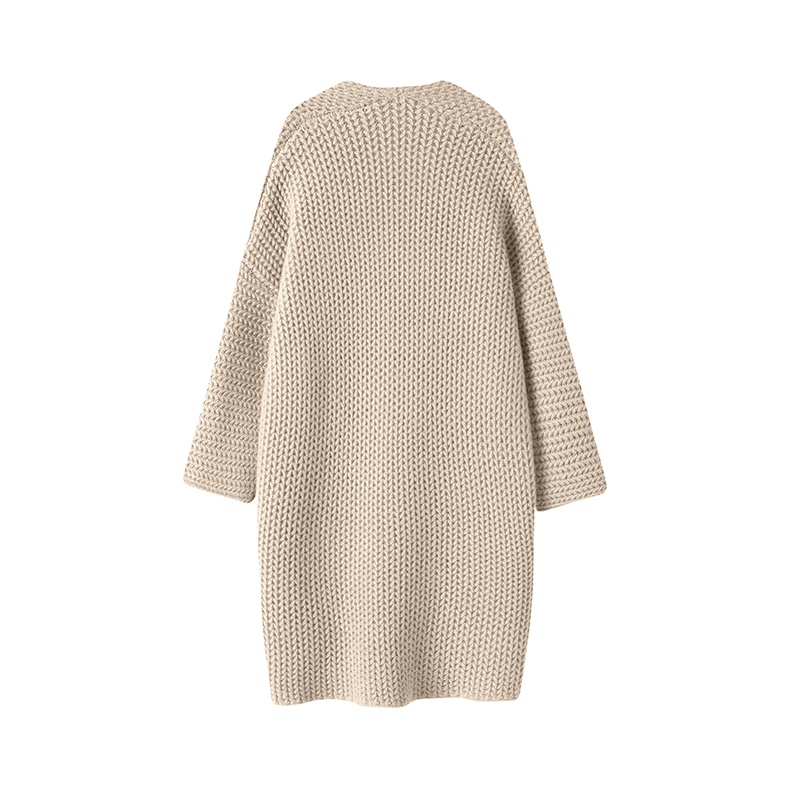 气质满分~2024新款立体编制纯色羊绒针织开衫女长款宽松毛衣外套