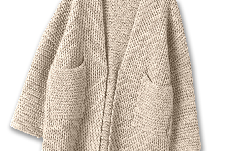 气质满分~2024新款立体编制纯色羊绒针织开衫女长款宽松毛衣外套