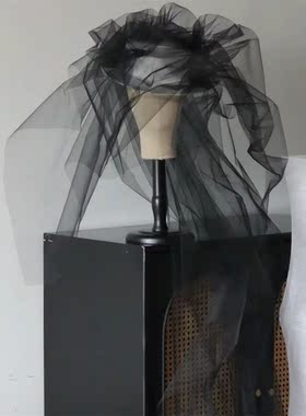 新娘抓纱黑色网纱帽纱头纱高级感简约森系跟妆订婚写真样片头饰品