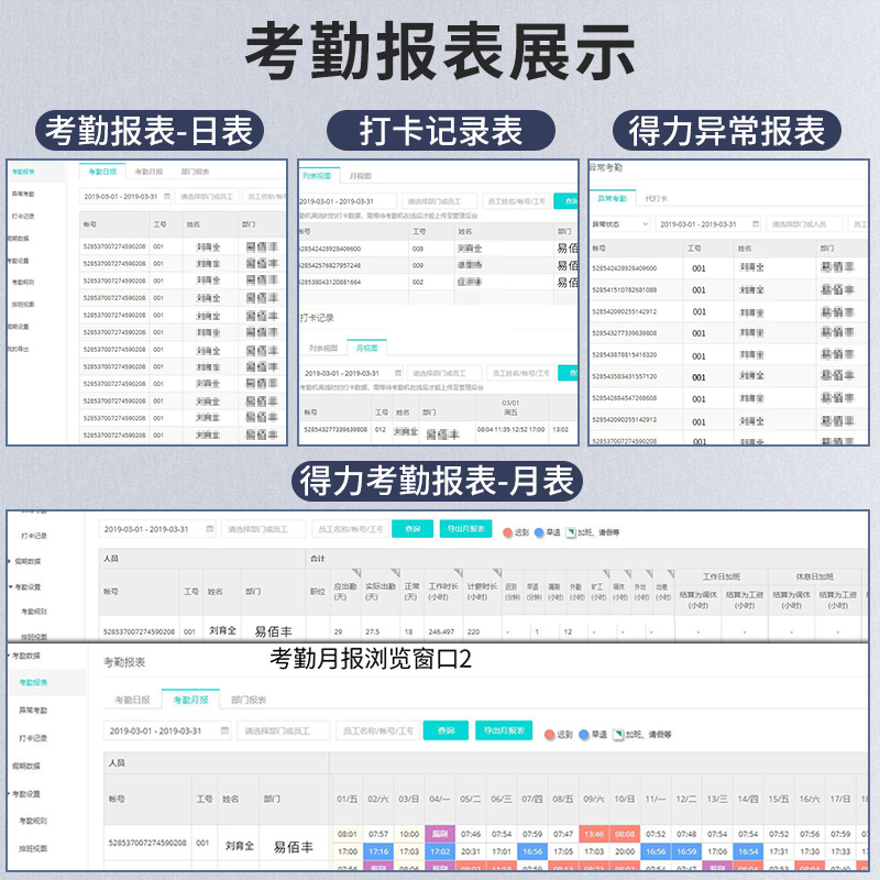 得力打卡机考勤机D5S云考勤智能定位联网办公远程上下班打卡机指纹人脸混合识别一体机WIFI刷脸工地考勤机