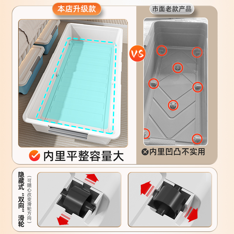 床底收纳箱带滑轮扁平整理箱家用抽屉式衣服储物神器放床下收纳盒