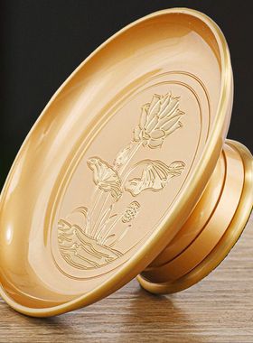 上供供桌上的果盘供盘纯家用贡品贡盘财神爷供果盘黄铜莲花供品盘