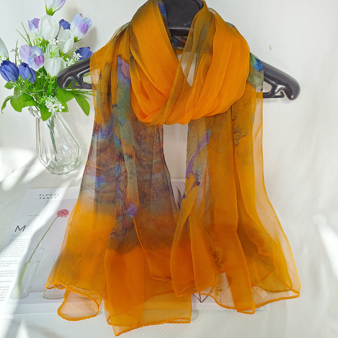 青花瓷丝巾女士桑蚕丝春夏防晒披肩长款真丝围巾妈妈洋气时尚纱巾,淘宝优惠券,粉丝福利购,淘宝优惠卷