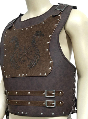 欧美风半身皮甲复古压纹COSPLAY舞台道具 男士纯色铆钉装饰护胸