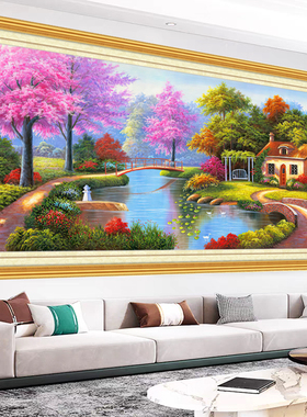 山水画聚宝盆沙发背景画背靠金山床头装饰画贴画办公室客厅书房
