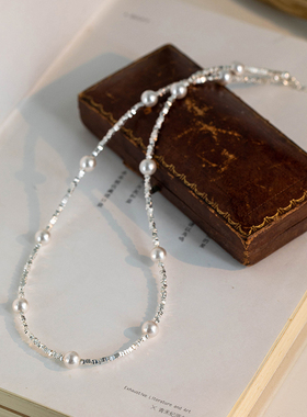 S925银碎银几两波光粼粼碎银子满天星珍珠项链女感