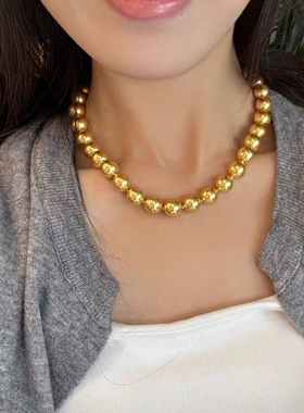 高端贝珠珍珠金色项链女款爆款轻奢小众锁骨链气质元宝扣珍珠