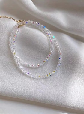 不褪色不过敏红书同款真金项链超闪发光罕见极细水晶