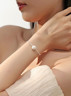S925银手链碎银子贝珠珍珠手链简约气质百搭网红手饰礼物