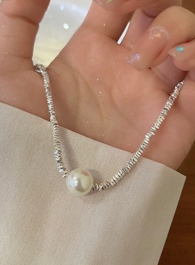 碎银几两珍珠吊坠项链女轻奢高级锁骨链新款潮设计感颈链女
