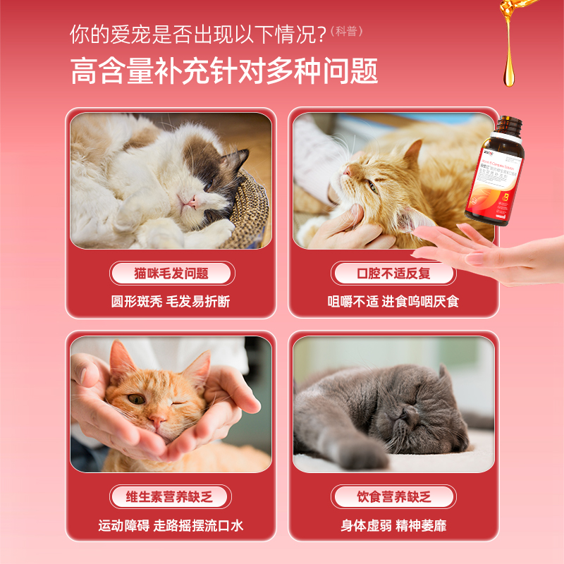 拜卡拜维它猫咪维生素b猫用防掉毛宠物复合维生素b片猫藓营养溶液