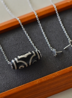 男女款S925纯银桶珠镶嵌项链空托