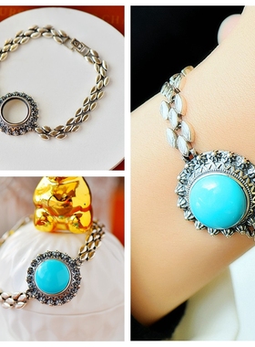 男女款S925纯银DIY镶嵌手链空托