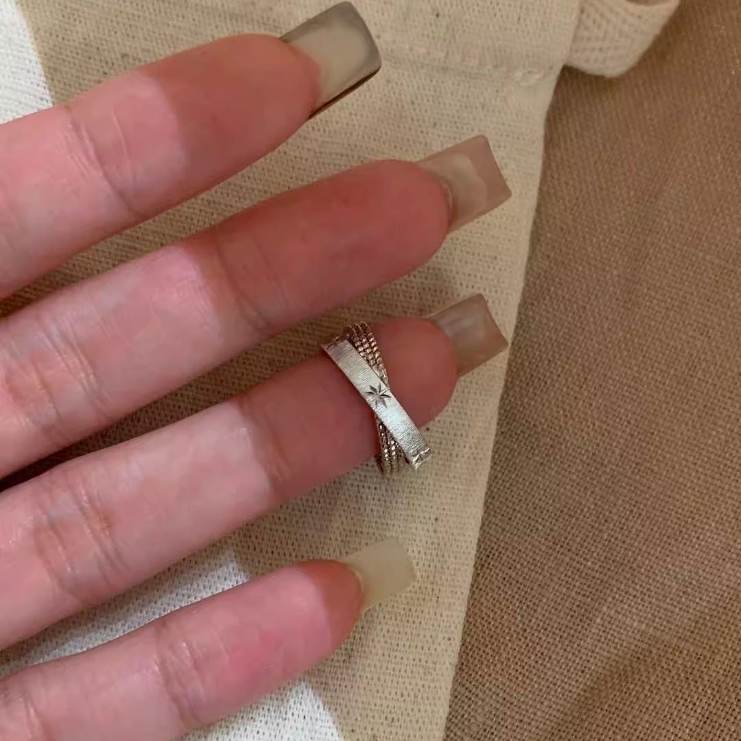 【水星记】小双环复古拉丝星芒戒指女小众设计感高级轻奢食指戒,淘宝优惠券,粉丝福利购,淘宝优惠卷