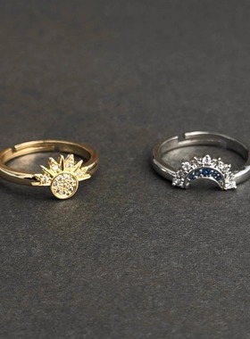 【朝朝暮暮】小众设计感太阳月亮戒指女复古轻奢开口可调节指环