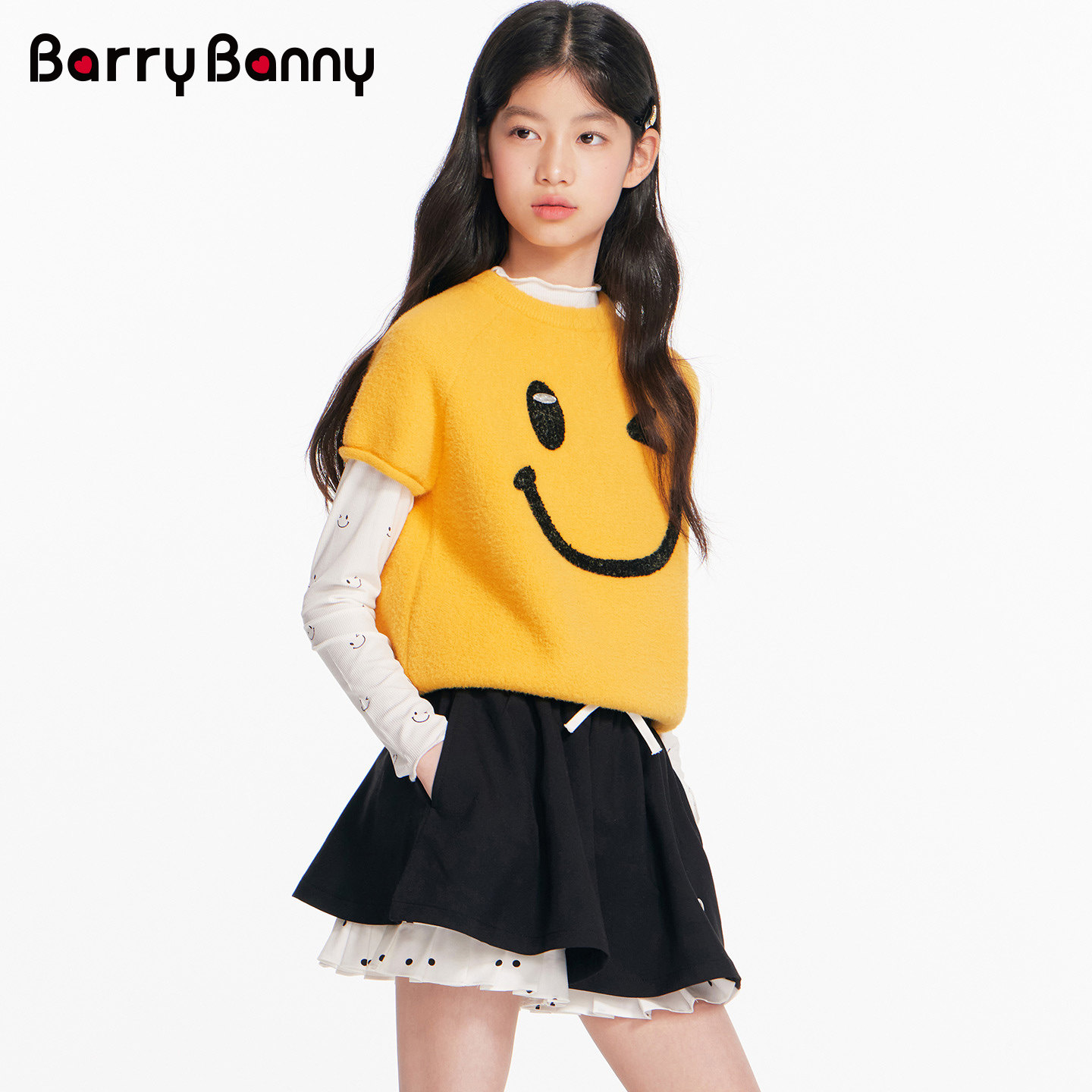 BarryBanny女童笑脸满印打底衫2026春季新款儿童吸湿透气长袖T恤,淘宝优惠券,粉丝福利购,淘宝优惠卷