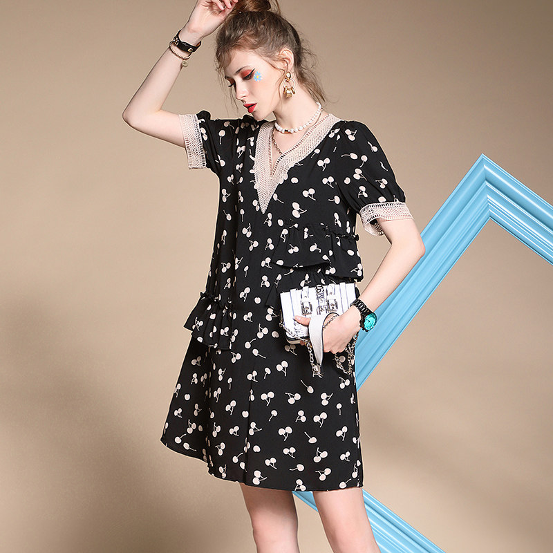 欧洲站2020夏季新款v领撞色连衣裙 evesec连衣裙