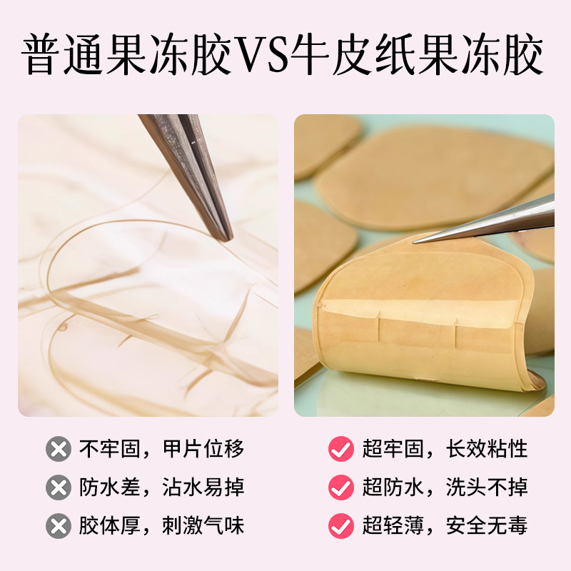 巨巨巨粘穿戴甲果冻胶免磨甲特粘牛皮纸美甲贴高粘7天不掉贴纸/立体贴纸 - 图0